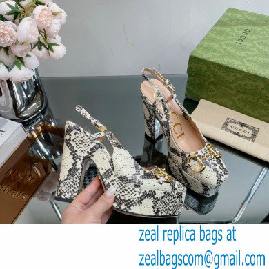 Gucci Heel 12cm Platform 3.5cm slingback pumps with Horsebit python print Gray 2023