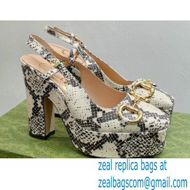 Gucci Heel 12cm Platform 3.5cm slingback pumps with Horsebit python print Gray 2023