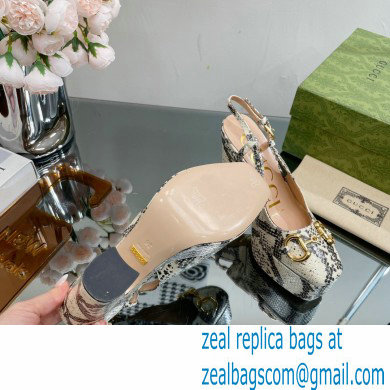 Gucci Heel 12cm Platform 3.5cm slingback pumps with Horsebit python print Gray 2023