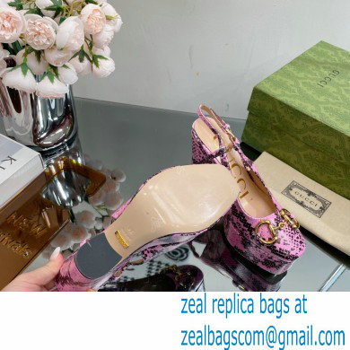 Gucci Heel 12cm Platform 3.5cm slingback pumps with Horsebit python print Pink 2023