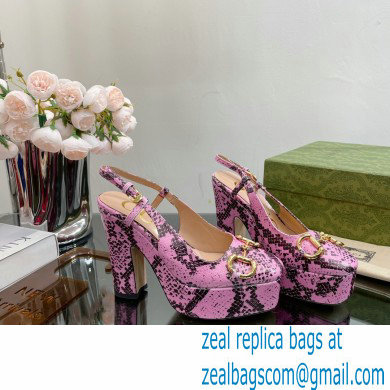 Gucci Heel 12cm Platform 3.5cm slingback pumps with Horsebit python print Pink 2023