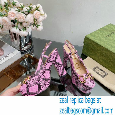 Gucci Heel 12cm Platform 3.5cm slingback pumps with Horsebit python print Pink 2023