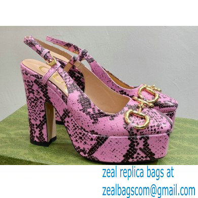 Gucci Heel 12cm Platform 3.5cm slingback pumps with Horsebit python print Pink 2023