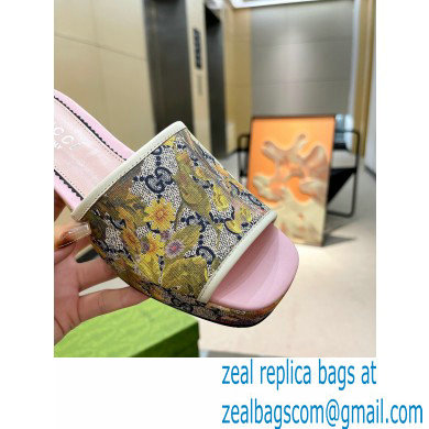 Gucci Heel 4cm Platform 2.5cm GG canvas slide sandals Floral Print 2023 - Click Image to Close