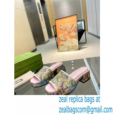 Gucci Heel 4cm Platform 2.5cm GG canvas slide sandals Floral Print 2023 - Click Image to Close