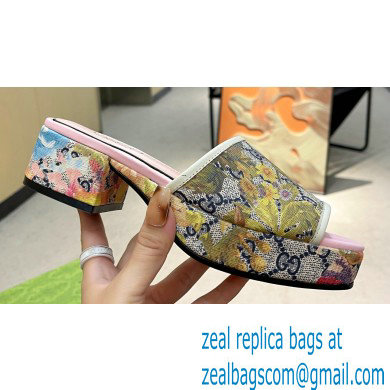 Gucci Heel 4cm Platform 2.5cm GG canvas slide sandals Floral Print 2023 - Click Image to Close