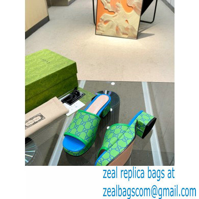 Gucci Heel 4cm Platform 2.5cm GG canvas slide sandals Green 2023 - Click Image to Close