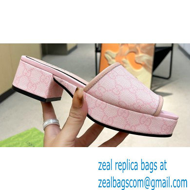 Gucci Heel 4cm Platform 2.5cm GG canvas slide sandals Pink 2023 - Click Image to Close