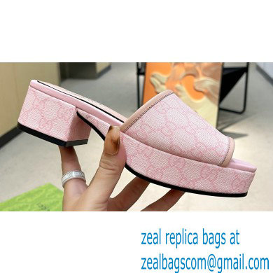 Gucci Heel 4cm Platform 2.5cm GG canvas slide sandals Pink 2023