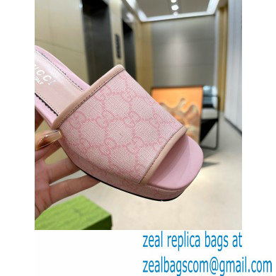 Gucci Heel 4cm Platform 2.5cm GG canvas slide sandals Pink 2023