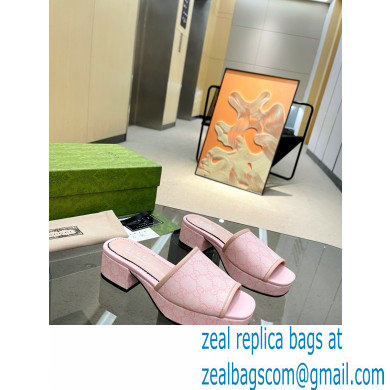 Gucci Heel 4cm Platform 2.5cm GG canvas slide sandals Pink 2023