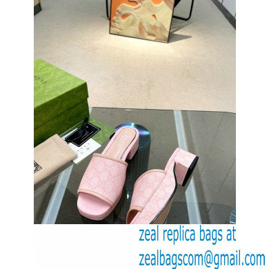 Gucci Heel 4cm Platform 2.5cm GG canvas slide sandals Pink 2023 - Click Image to Close