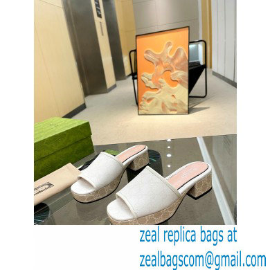 Gucci Heel 4cm Platform 2.5cm GG canvas slide sandals White 2023 - Click Image to Close