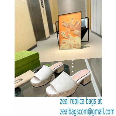 Gucci Heel 4cm Platform 2.5cm GG canvas slide sandals White 2023