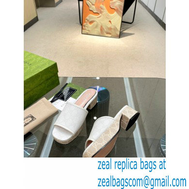 Gucci Heel 4cm Platform 2.5cm GG canvas slide sandals White 2023 - Click Image to Close