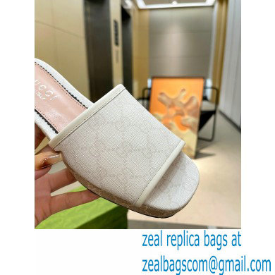 Gucci Heel 4cm Platform 2.5cm GG canvas slide sandals White 2023 - Click Image to Close