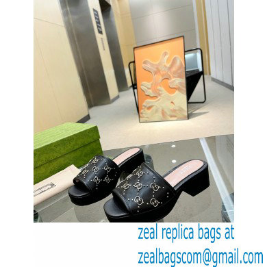 Gucci Heel 4cm Platform 2.5cm Interlocking G studs slide sandals Black 2023