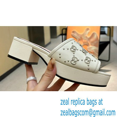 Gucci Heel 4cm Platform 2.5cm Interlocking G studs slide sandals Creamy 2023