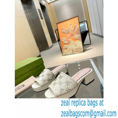 Gucci Heel 4cm Platform 2.5cm Interlocking G studs slide sandals Creamy 2023 - Click Image to Close