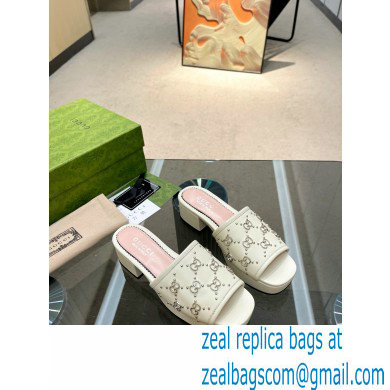 Gucci Heel 4cm Platform 2.5cm Interlocking G studs slide sandals Creamy 2023