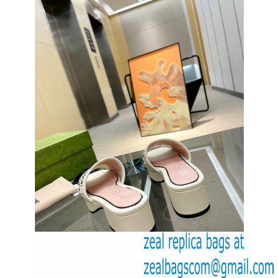 Gucci Heel 4cm Platform 2.5cm Interlocking G studs slide sandals Creamy 2023 - Click Image to Close