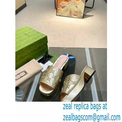 Gucci Heel 4cm Platform 2.5cm Interlocking G studs slide sandals Gold 2023