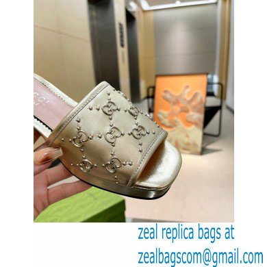 Gucci Heel 4cm Platform 2.5cm Interlocking G studs slide sandals Gold 2023
