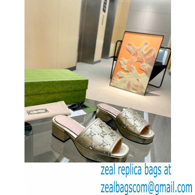 Gucci Heel 4cm Platform 2.5cm Interlocking G studs slide sandals Gold 2023 - Click Image to Close