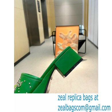 Gucci Heel 4cm Platform 2.5cm Interlocking G studs slide sandals Green 2023 - Click Image to Close