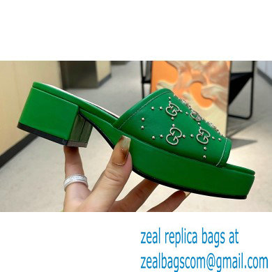 Gucci Heel 4cm Platform 2.5cm Interlocking G studs slide sandals Green 2023