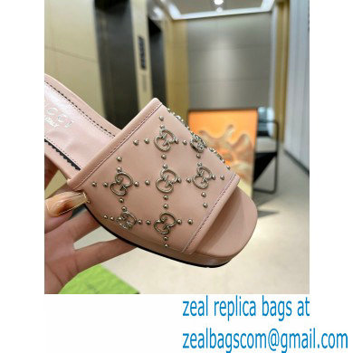 Gucci Heel 4cm Platform 2.5cm Interlocking G studs slide sandals Pink 2023 - Click Image to Close
