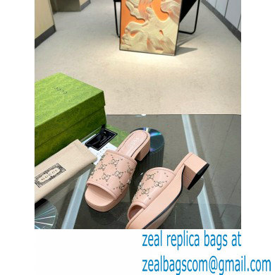 Gucci Heel 4cm Platform 2.5cm Interlocking G studs slide sandals Pink 2023 - Click Image to Close