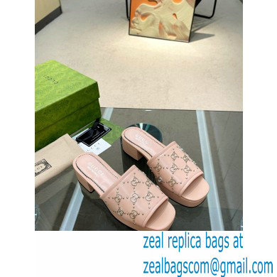 Gucci Heel 4cm Platform 2.5cm Interlocking G studs slide sandals Pink 2023 - Click Image to Close