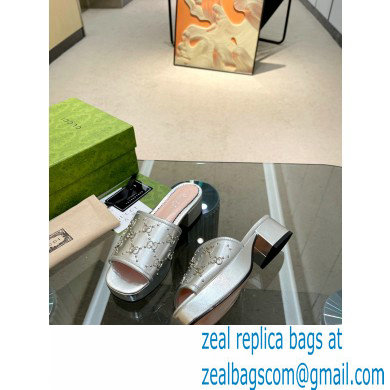 Gucci Heel 4cm Platform 2.5cm Interlocking G studs slide sandals Silver 2023