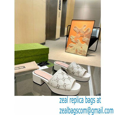 Gucci Heel 4cm Platform 2.5cm Interlocking G studs slide sandals White 2023
