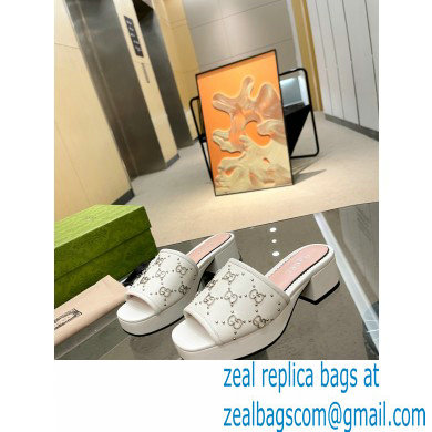 Gucci Heel 4cm Platform 2.5cm Interlocking G studs slide sandals White 2023 - Click Image to Close