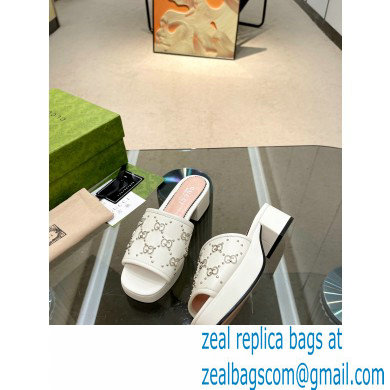 Gucci Heel 4cm Platform 2.5cm Interlocking G studs slide sandals White 2023 - Click Image to Close