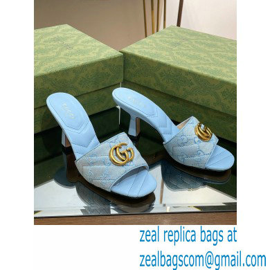 Gucci Heel 7.5cm GG embroidered Slide Sandals Canvas Blue With Double G 2023 - Click Image to Close