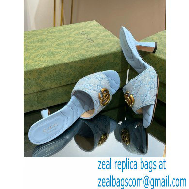 Gucci Heel 7.5cm GG embroidered Slide Sandals Canvas Blue With Double G 2023 - Click Image to Close