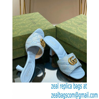 Gucci Heel 7.5cm GG embroidered Slide Sandals Canvas Blue With Double G 2023 - Click Image to Close