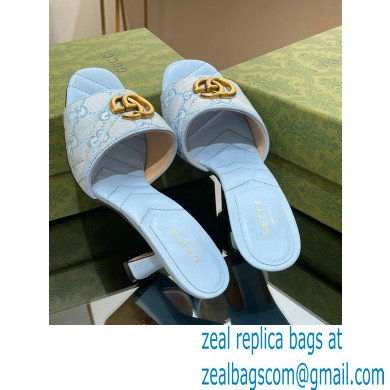 Gucci Heel 7.5cm GG embroidered Slide Sandals Canvas Blue With Double G 2023 - Click Image to Close