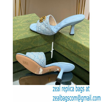 Gucci Heel 7.5cm GG embroidered Slide Sandals Canvas Blue With Double G 2023 - Click Image to Close