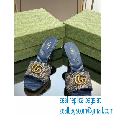 Gucci Heel 7.5cm GG embroidered Slide Sandals Canvas Dark Blue With Double G 2023