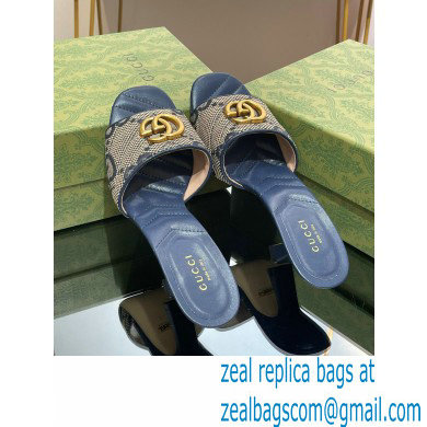 Gucci Heel 7.5cm GG embroidered Slide Sandals Canvas Dark Blue With Double G 2023