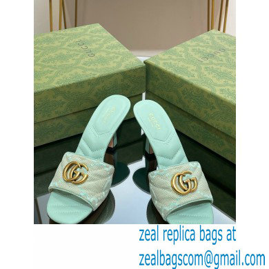 Gucci Heel 7.5cm GG embroidered Slide Sandals Canvas Green With Double G 2023 - Click Image to Close