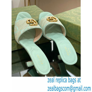 Gucci Heel 7.5cm GG embroidered Slide Sandals Canvas Green With Double G 2023