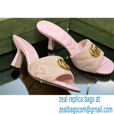 Gucci Heel 7.5cm GG embroidered Slide Sandals Canvas Light Pink With Double G 2023 - Click Image to Close