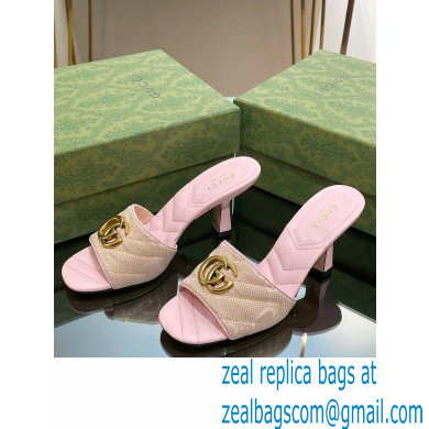 Gucci Heel 7.5cm GG embroidered Slide Sandals Canvas Light Pink With Double G 2023 - Click Image to Close