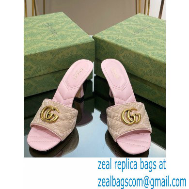 Gucci Heel 7.5cm GG embroidered Slide Sandals Canvas Light Pink With Double G 2023