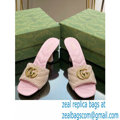 Gucci Heel 7.5cm GG embroidered Slide Sandals Canvas Light Pink With Double G 2023 - Click Image to Close